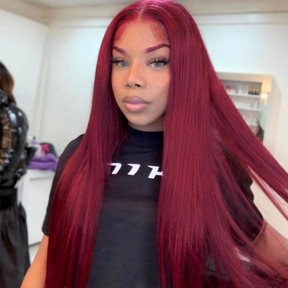 HD Transparent 13x6 Lace Frontal Human Hair Wig 250% Density Burgundy Ombre Color Brazilain Virgin Hair Straight Wig For Women