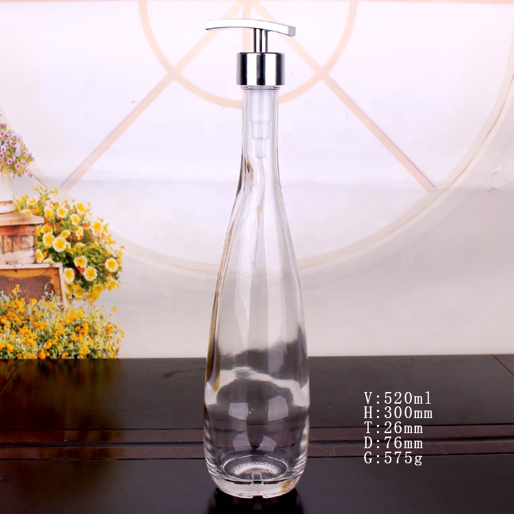 500ml Factory supply glass shampoo bottle with metal pump