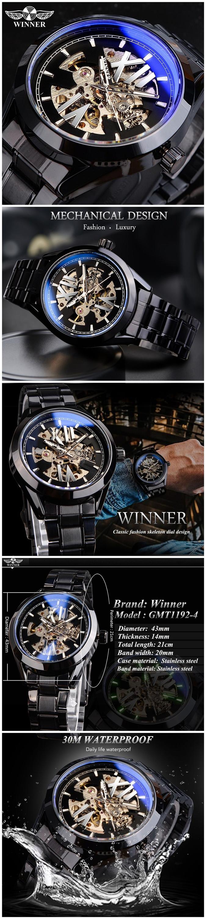 Winner SLZg101 Fashion hollow out Men Automatic Mechanical Watch Stainless Steel Water Resisttant Wristwatch