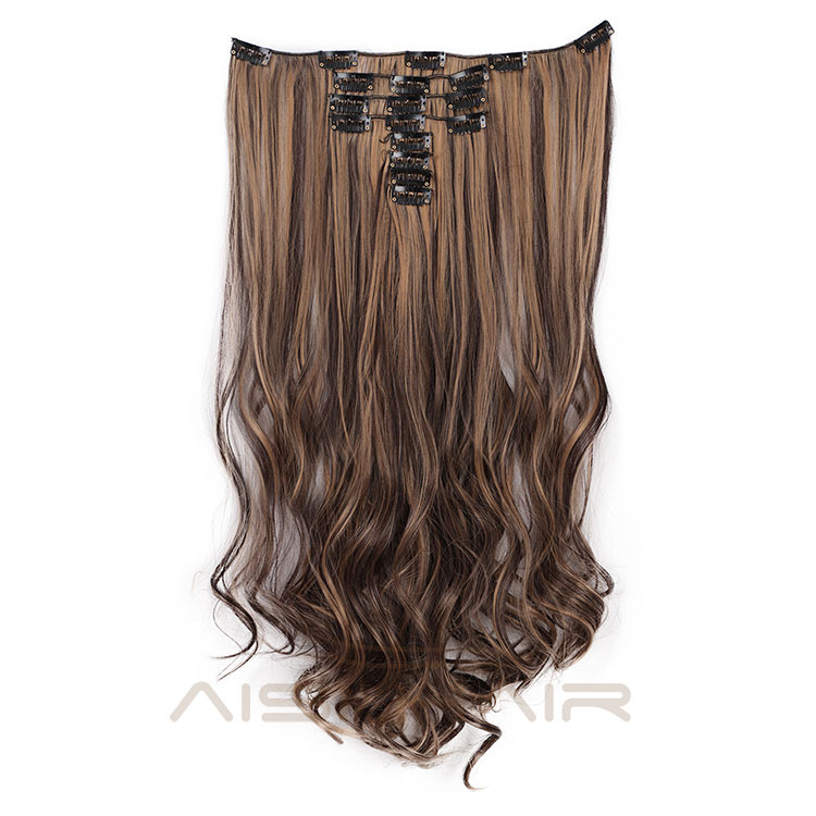 Aisi Hair High Temperature Fiber 8 Pcs Full Head Curly Synthetic 18 Clips In Hair Extensions Popular Mixed Colors Hairpieces
