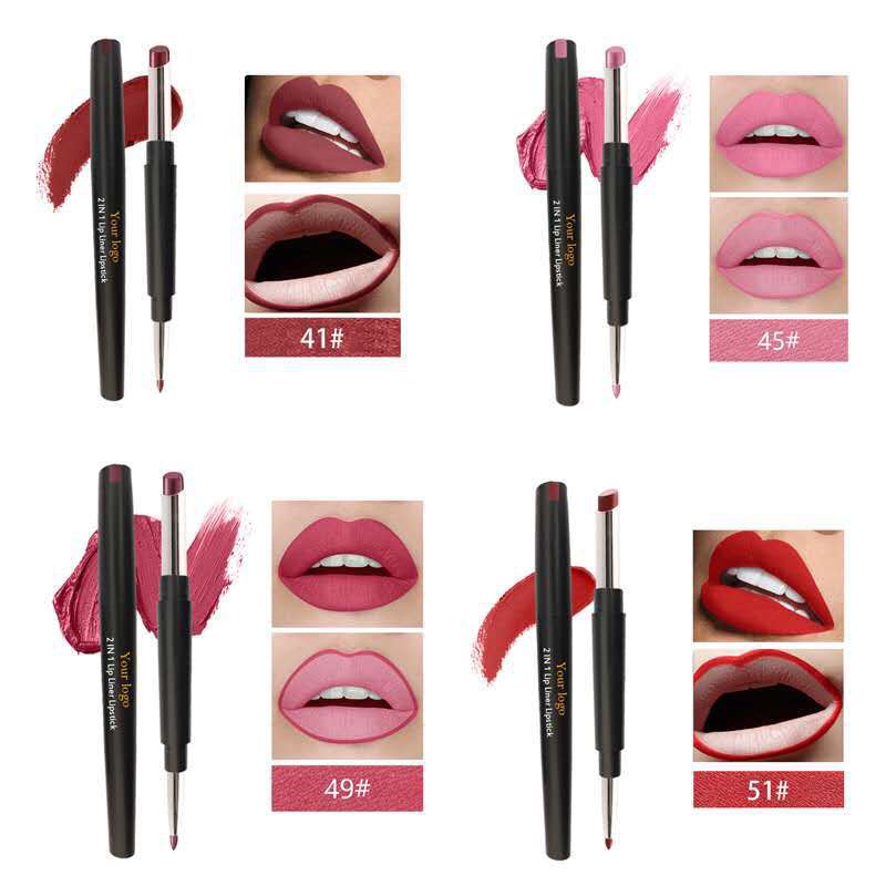 12 color Double ended lipstick lip liner Matte lip stick 2 in 1 multifunctional lipstick pvc waterproof Lip stick pen