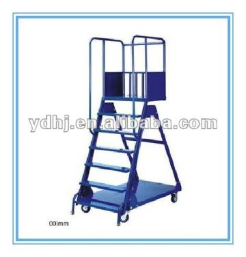 Warehouse Storage Steel Flat Ladder Cart With Guardrail And Wheels