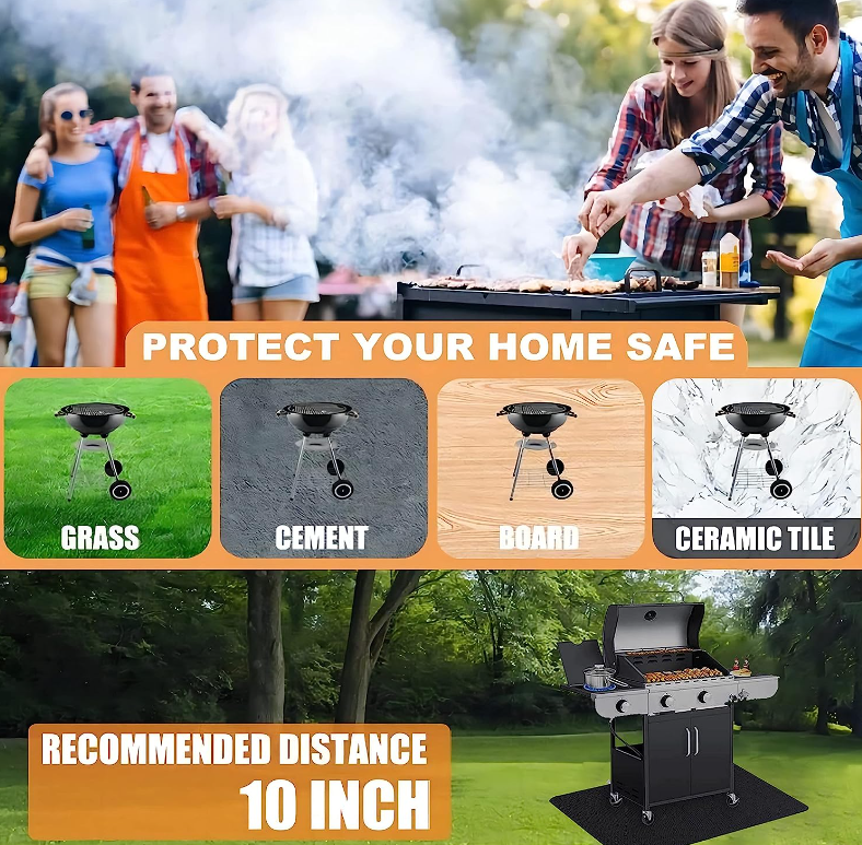 Large 60*40 inches Under Grill Mat Double-Sided Fireplace Fire Pit Mat Oil-Proof Waterproof BBQ Protector for Decks Patios