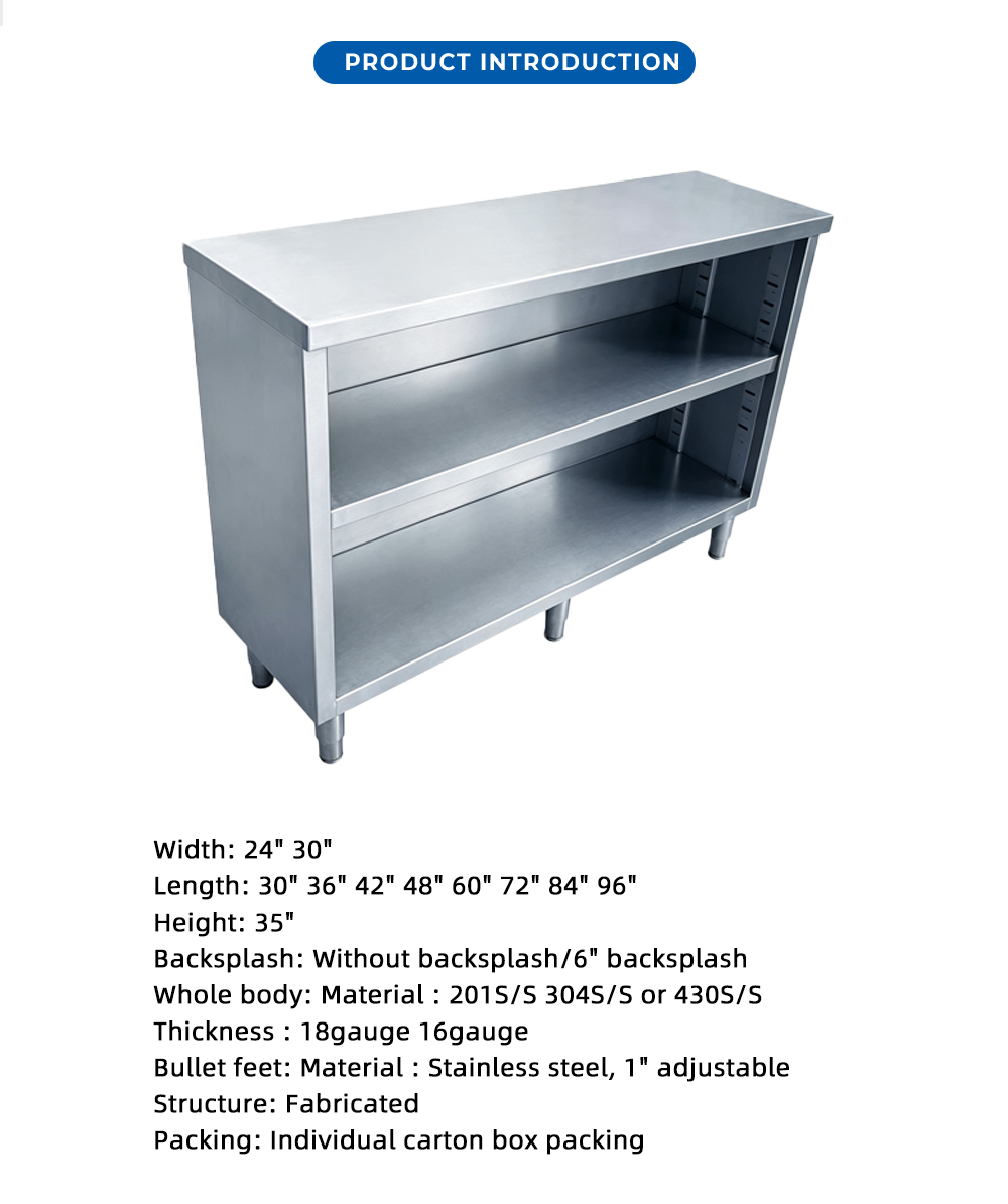 خزانة تخزين مفتوحة من الفولاذ المقاوم للصدأ قائمة بذاتها X Freestanding Stainless Steel Open Storage Cabinet X