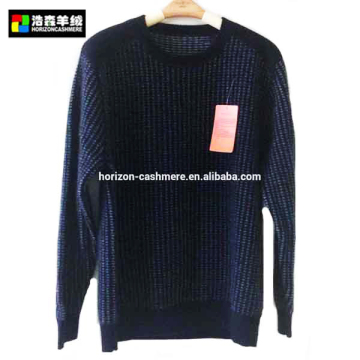 Men's Round Neck Pullover, Blend Yarn Intarsia Sweater