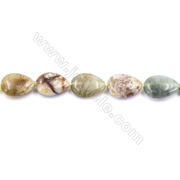Natural Flower Jade Beads Strand,Flat Teardrop