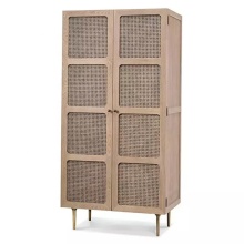 High Quality Oak Wooden Rattan Wardrobe Organizer Cabinet
