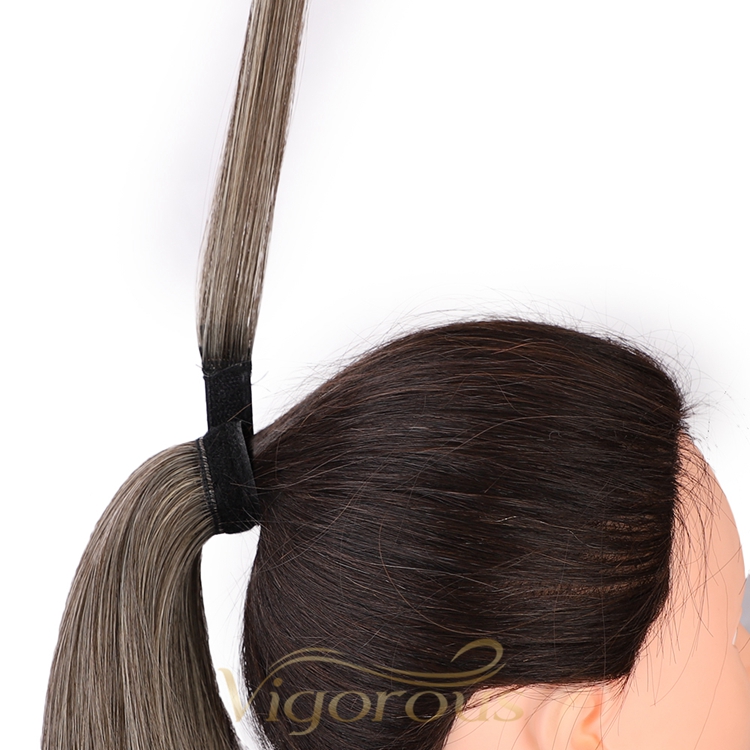 High Quality Best Clip In Ponytail Hot Sale Long Gray Straight For Women Tape In Natural Hair Extension Supplier