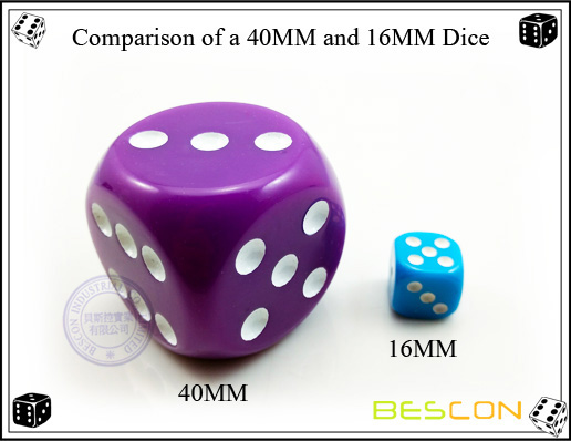 Comparison of a 40MM and 16MM Dice