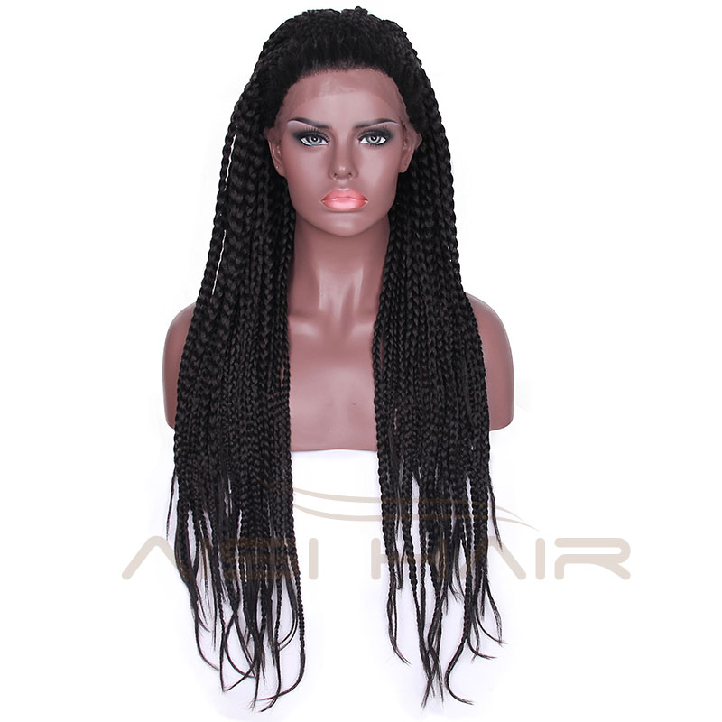 Aisi Hair Heat Resistant Black Color Glueless Lace Front Wig Long Straight Braid Box Lace Front Wigs For Black Women