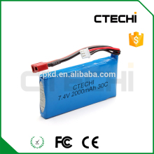 7.4V RC Helicopter Battery 2000mah lipo battery with wires and connector