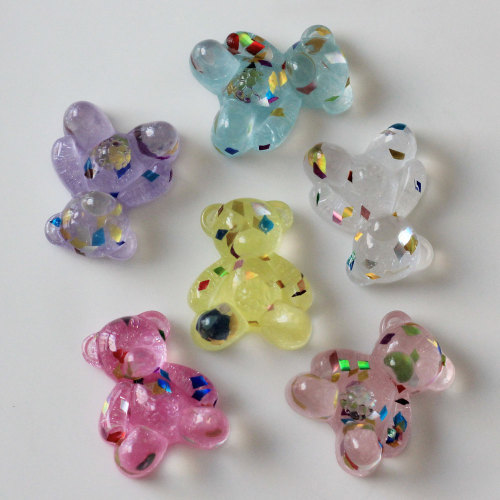 Beautiful Colorful Glitter Blend Transparent Clear Flat Back Kawaii Resin Chunky Bear Cabochon for Decoration