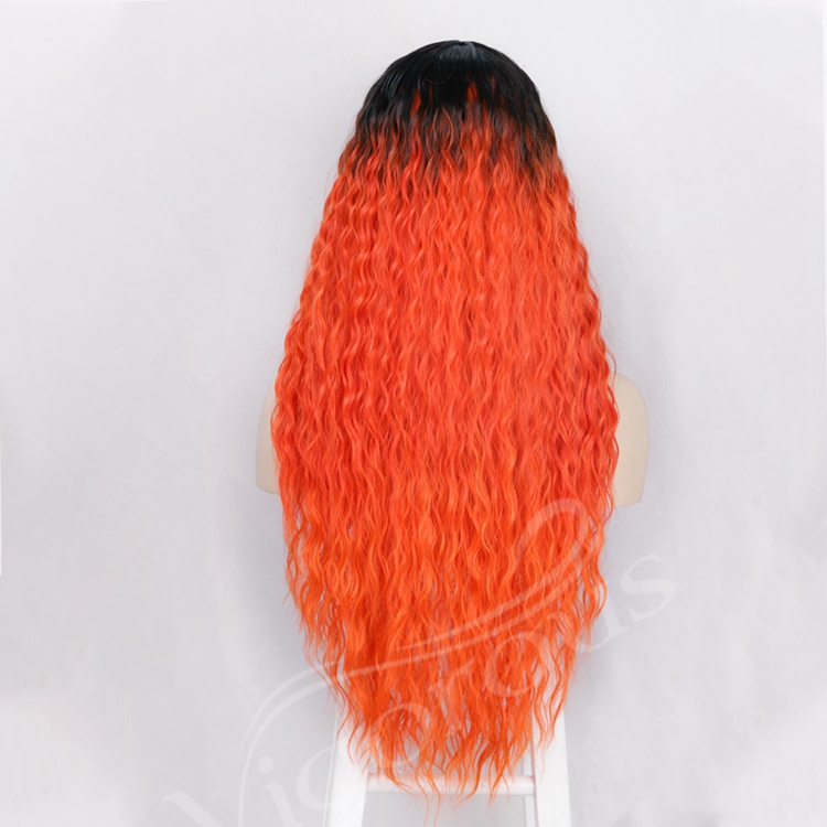 Vendors Small Swiss U Part Heat Resistant Ombre Black Orange Red Deep Wave African Wigs Lace Front Synthetic