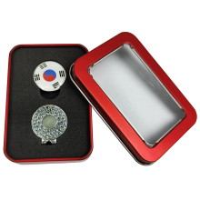 South Korea Hot Selling Tinplate Golf Gift: Flag Hat Clip, Marker & Patterned Box