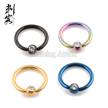 Anodized Jeweled Captive Bead Ball Closure Ring