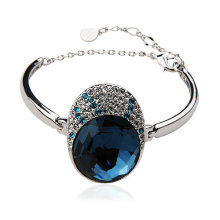 Custom make with blue crystal stretch silver cuff watch bracelet
