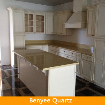 Quartz stone kitchen countertop with solid wood cabinet