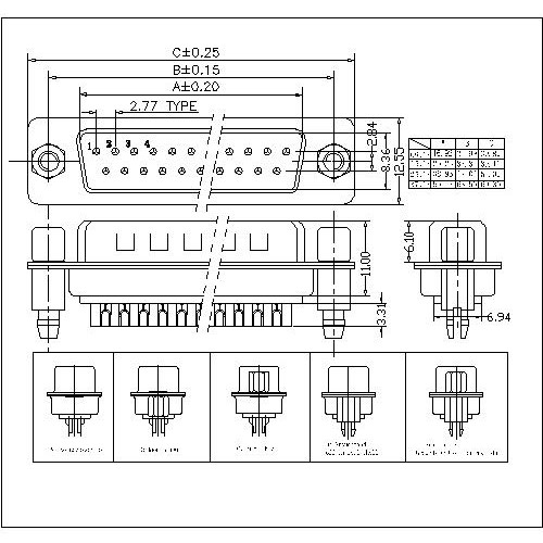 DB01-MXXXXX D-SUB Male Dual Row Solder Type(stamped Pin)