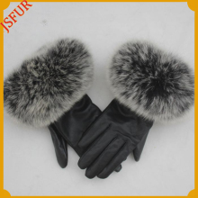 Fast Sell Winter Warm Leather Gloves With Raccoon Fur Cuff Golves