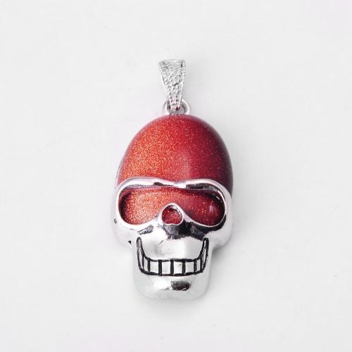 Goldstone Semi Precious stone Skull Alloy Pendant