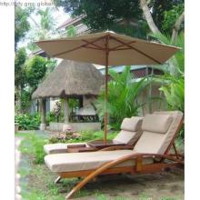 Outdoor Sunlounger, Wooden Sunbed with Umbrella, Seaside Bed
