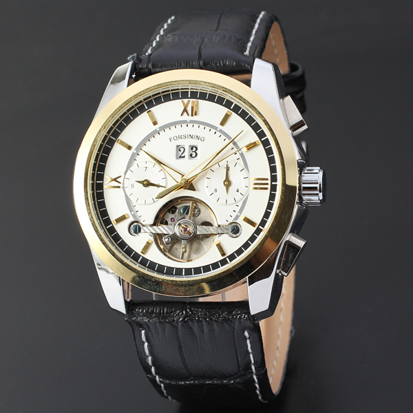 ?Mens Automatic Movemen Fashion Leather Strap Watch