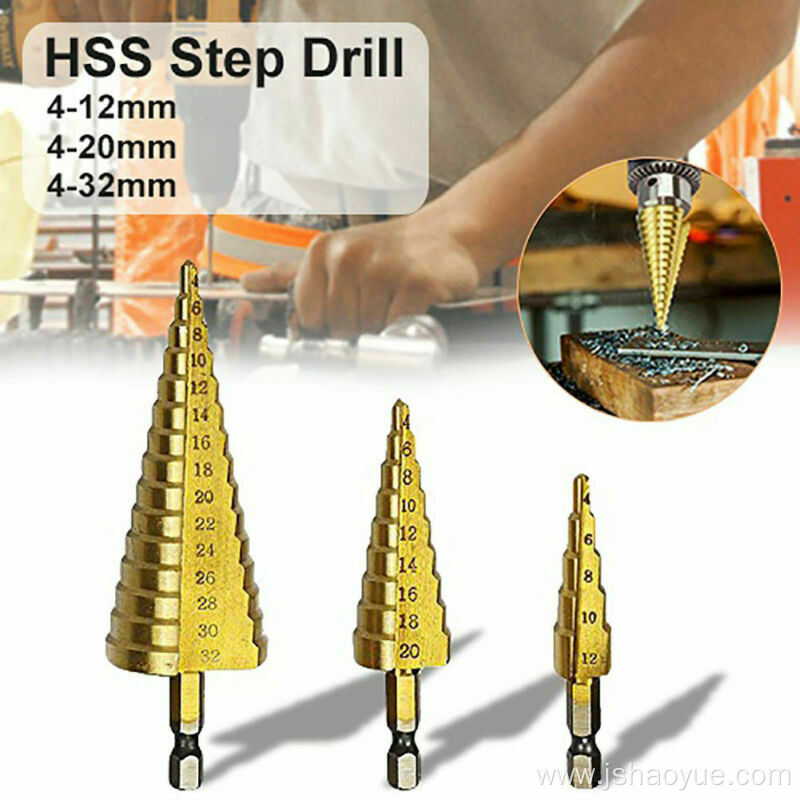 Coated Hex Shank Straight Flute Step Drill Bit