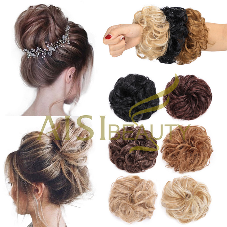 Aisi Beauty Popular Cheap Price Multi Color Synthetic Curly Messy Donut Chignon Bun Elastic Rope Rubber Band Hair Extension