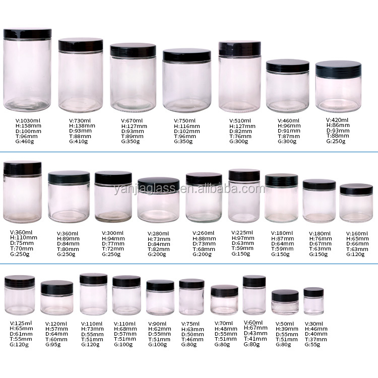 short round glass storage jars airtight plastic lid 2.5oz 4oz 6oz 8oz12oz 16oz 26oz