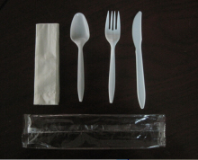 Low Cost Disposable Plastic Cutlery Pack spoon knife fork tissue salt sachet 5pcs 1set