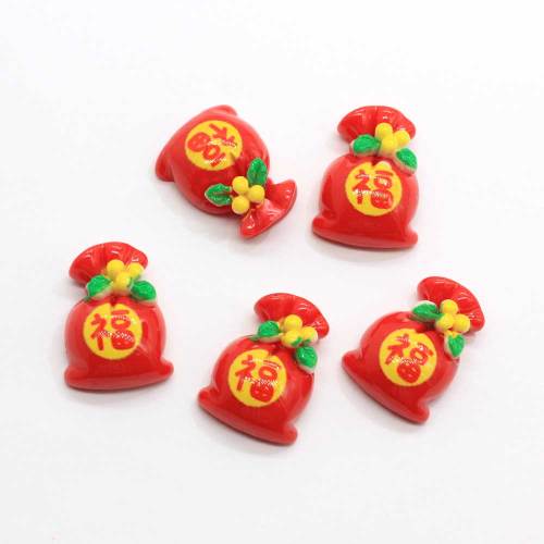 100 stks Chinese Stijl Rode Lucky Bag Vormige Hars Cabochon Voor Holiday Party Decor DIY Craft Kids Speelgoed Ornamenten