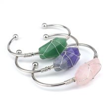Stunning Silver and Gold Wrapped Amethyst Gemstone Bangle Bracelet with Irregular Wire Design