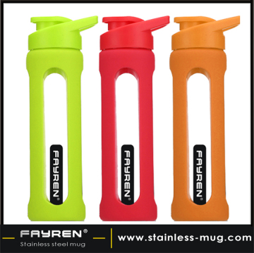 Protein drink joyshaker bottle Glass Water Bottles with silicone sleeve