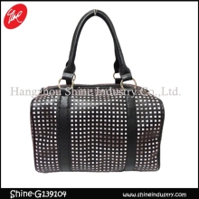 western style women hangbag/check pattern purse/pu leather duffel bag