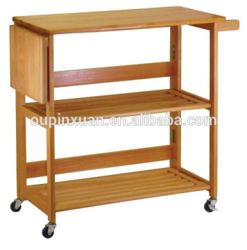100% eco-friendly Bamboo Utility food Cart Foldable Kitchen Cart with Knife Block Kitchen Trolley