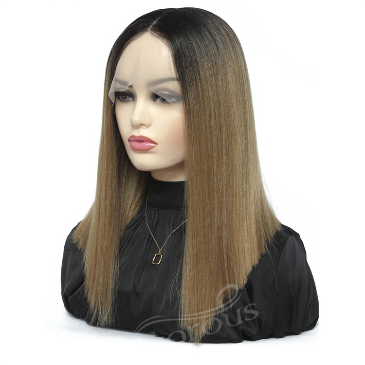 Vigorous wholesale fashion 14 inch cheap price new ombre brown straight handmade short synthetic hair lace front wig