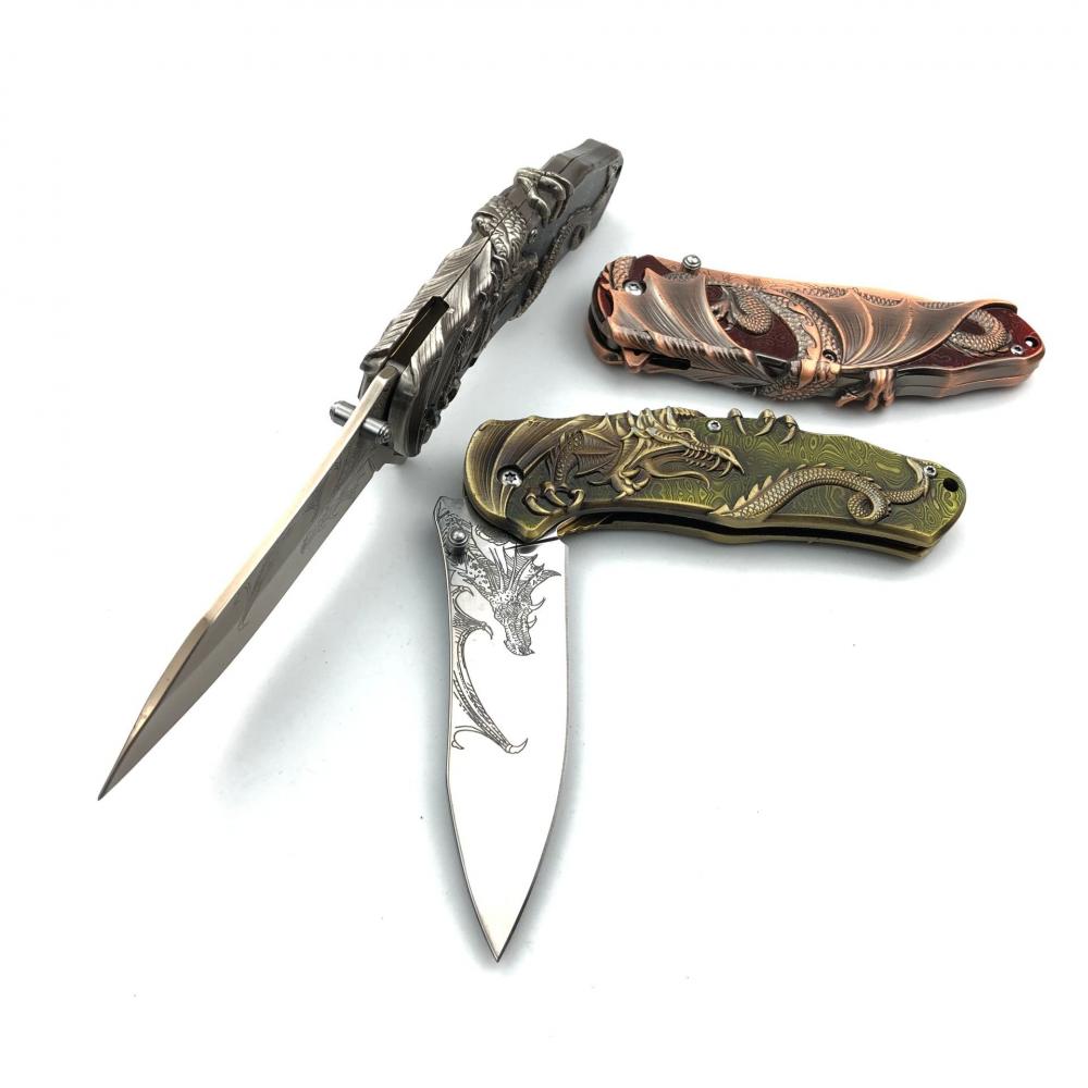 Embossed Pterosaur Semi Automatic Folding Knife