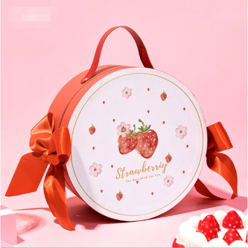 Red round gift box double covering with handle