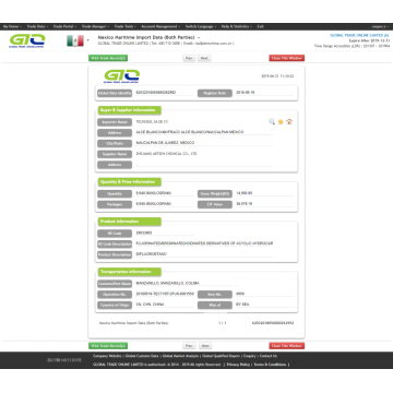 México Importación de Datos Aduaneros de Productos Químicos