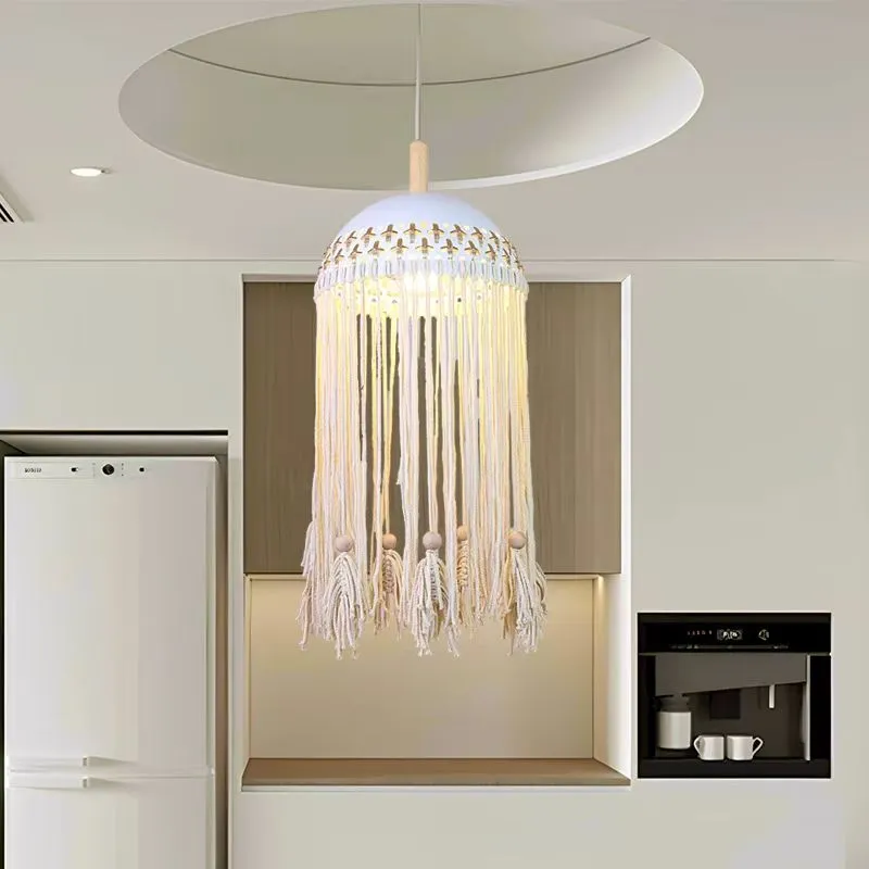 Handmade Macrame Boho Pendant Light for Cozy Bedroom and Living Room Decor