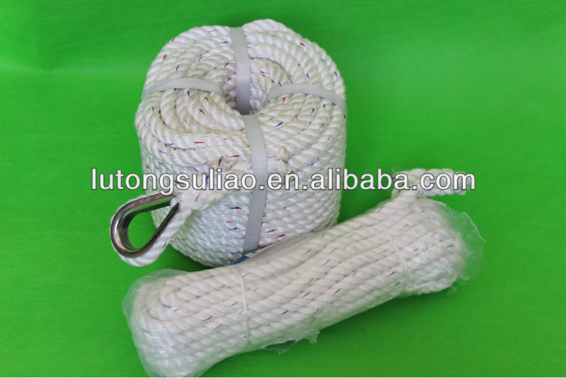 white colour 3 strands twisted PP multifilament Polyester nylon fibre rope used in fishing, boat, mooring