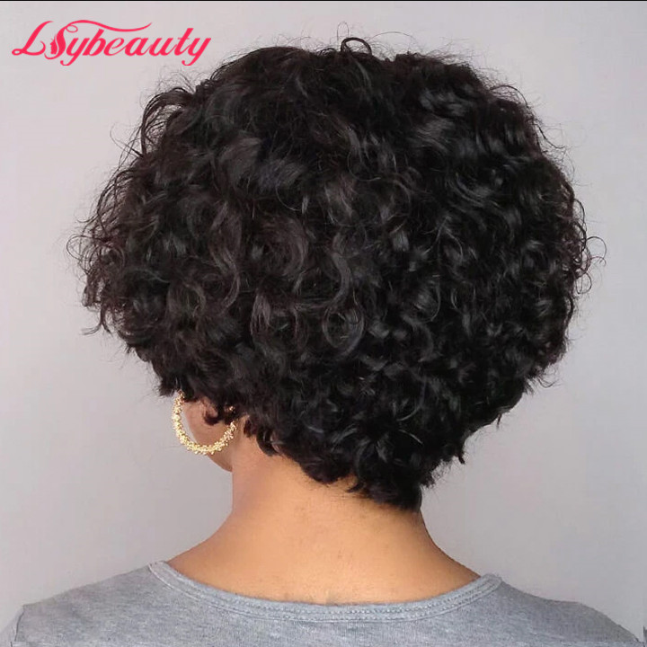 Short Curly Pixie Cut Bob Wigs Brazilian Romance Curly Human Hair Lace Closure Wigs For African American Black Women