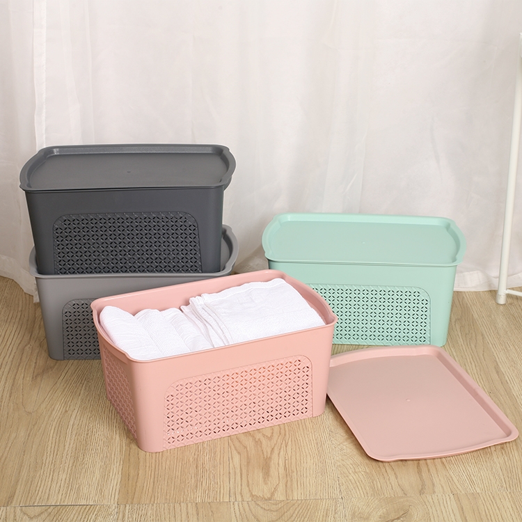 PP Material Containers Bin Multidimensional Hollow Storage Basket With Lid