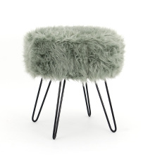 Fancy Little Green Faux Fur Nordic Iron Ottoman Foot Stool