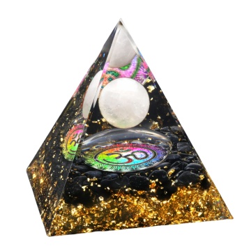 Rose Quartz Sphere Raw Black Obsidian Base Gold 60MM Pyramid Ornament