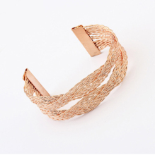 wholesale fashion double line braided metal cross cuff bracelet gold plating metal bangle