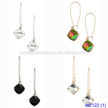 Faceted Square Crystal Wire Dangle Earring