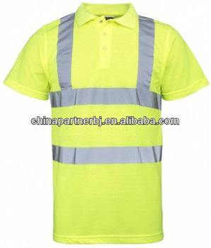 button closure reflective safety green polo shirt