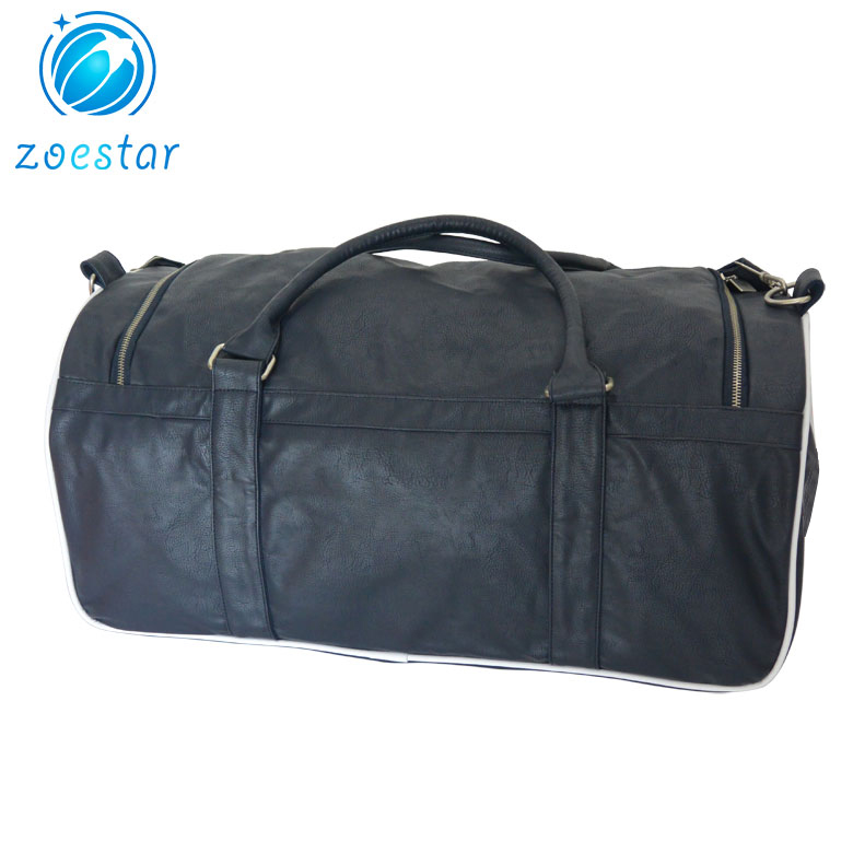 One Large Compartment PU Leather Duffel Bag with Detachable Shoulder Strap Sport Travel Gym Tote Bag