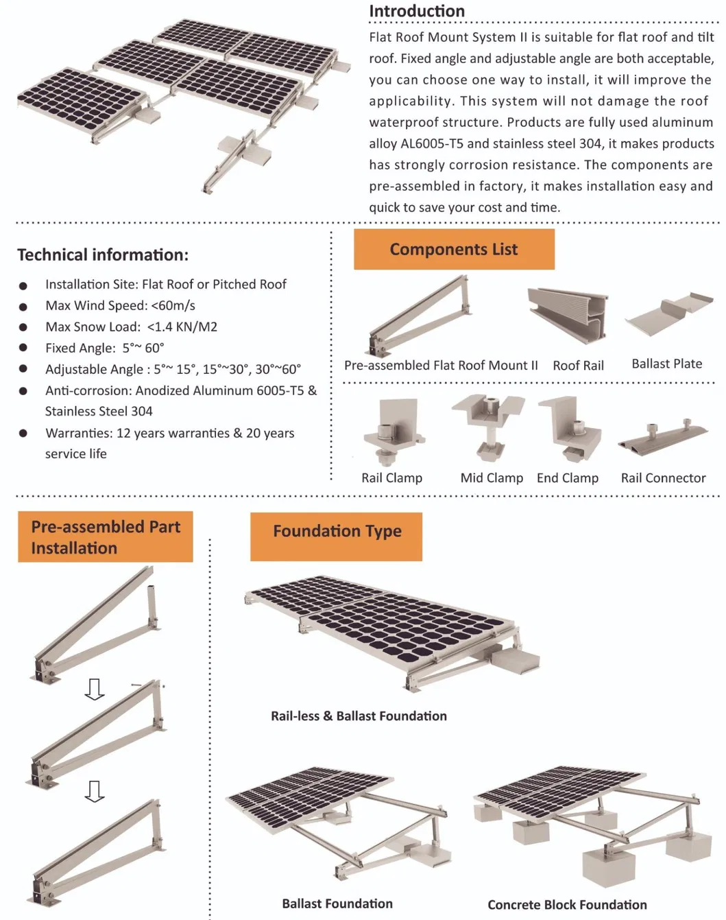 Solar Panel Flat Roof Mounting Solar Flat Roof Rack Mounting System